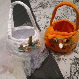 Girls Halloween  Fabric Baskets Unicorn/Pumpkins